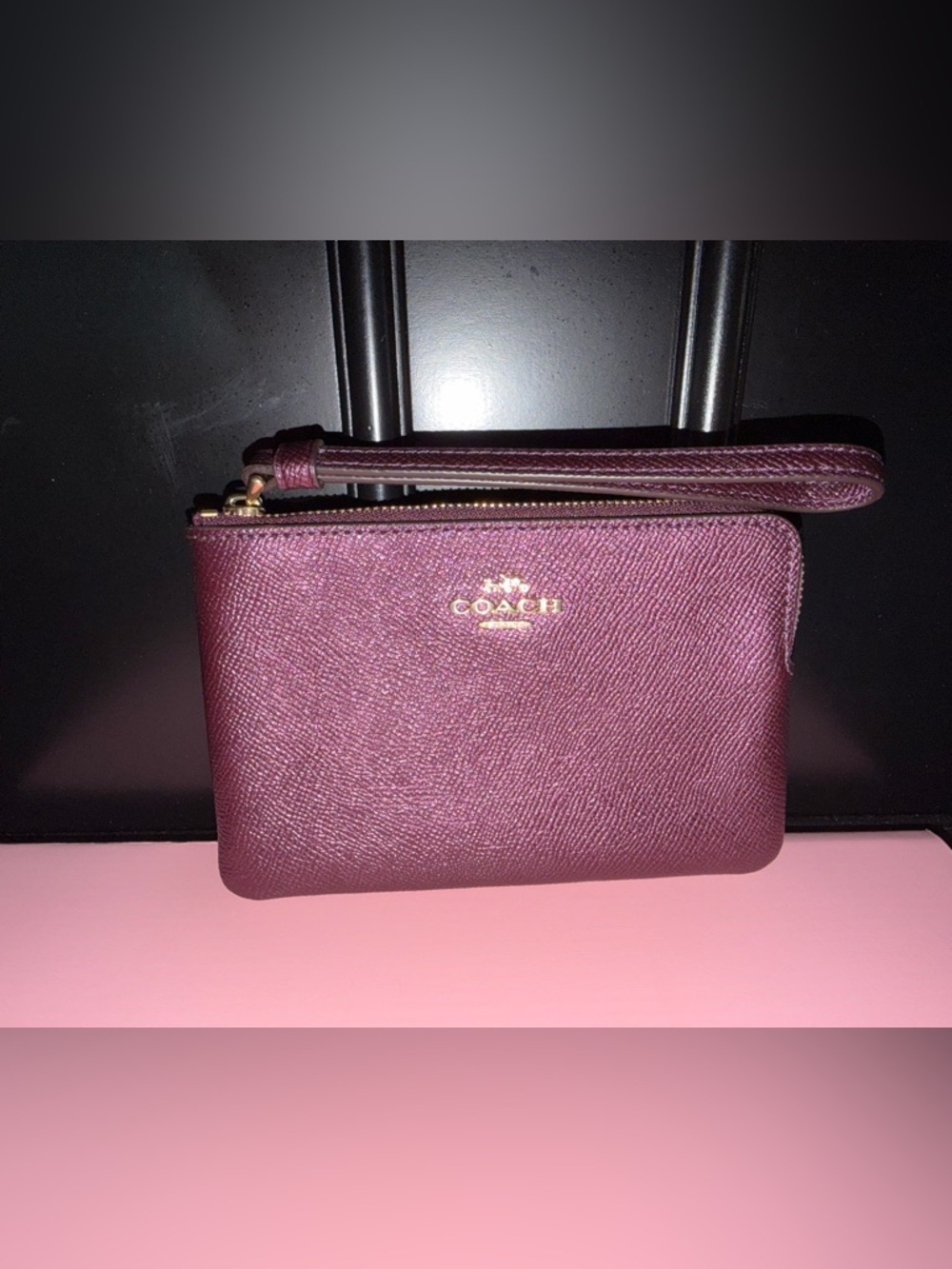 COACH Pebbled Leather Wristlet in Wine